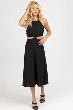 CRESCENT BLACK HALTERNECK TWO PIECE MIDI DRESS CLOTHING