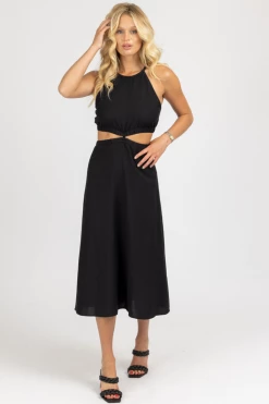CRESCENT BLACK HALTERNECK TWO PIECE MIDI DRESS CLOTHING
