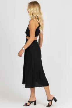 CRESCENT BLACK HALTERNECK TWO PIECE MIDI DRESS CLOTHING