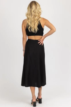 CRESCENT BLACK HALTERNECK TWO PIECE MIDI DRESS CLOTHING