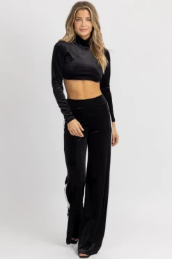 WINWIN APPAREL BEST SELLERS BLACK VELVET CONTRAST STRIPE PANT SET
