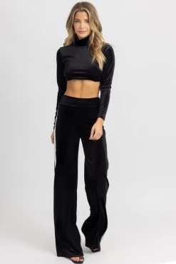 WINWIN APPAREL BEST SELLERS BLACK VELVET CONTRAST STRIPE PANT SET