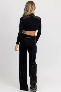 WINWIN APPAREL BEST SELLERS BLACK VELVET CONTRAST STRIPE PANT SET