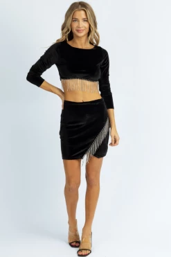 BLUE BLUSH NEW ARRIVALS BLACK VELVET RHINE TRIM TOP + SKIRT SET 9 BLUE BLUSH NEW ARRIVALS BLACK VELVET RHINE TRIM TOP + SKIRT SET