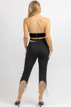 AMYLYNN BLACK DIAMANTE WAIST CUTOUT PANT SET