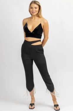 AMYLYNN BLACK DIAMANTE WAIST CUTOUT PANT SET