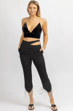 AMYLYNN BLACK DIAMANTE WAIST CUTOUT PANT SET