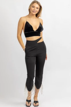 AMYLYNN BLACK DIAMANTE WAIST CUTOUT PANT SET