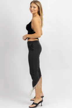 AMYLYNN BLACK DIAMANTE WAIST CUTOUT PANT SET