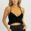 BLUE BLUSH BLACK VELVET RUCHED CROPPED TOP NEW ARRIVALS