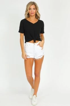 FASCINATION BLACK VNECK TIE FRONT CROP CLOTHING