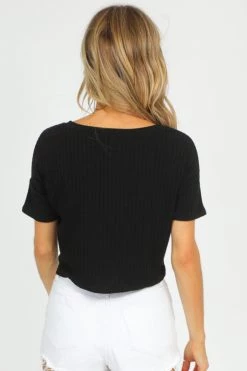 FASCINATION BLACK VNECK TIE FRONT CROP CLOTHING