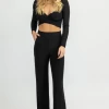 WINWIN APPAREL NEW ARRIVALS BLACK FRONT WRAP FLARE PANT SET