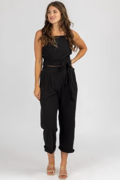 OLIVACEOUS CLOTHING BLACK WRAP TOP + PLEATED PANT SET