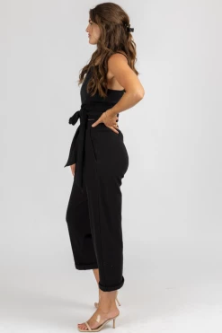 OLIVACEOUS CLOTHING BLACK WRAP TOP + PLEATED PANT SET