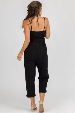 OLIVACEOUS CLOTHING BLACK WRAP TOP + PLEATED PANT SET