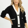 Q2 NEW ARRIVALS BLACK + IVORY FRONT POCKET CARDIGAN