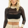 BLUE BLUSH BLACK + CREAM CONTRAST MESH KNIT CROP NEW ARRIVALS