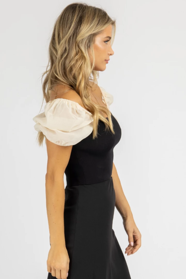 MIOU MUSE BLACK + SHEER CREAM SLEEVE CROP TOP CLOTHING 5 MIOU MUSE BLACK + SHEER CREAM SLEEVE CROP TOP CLOTHING