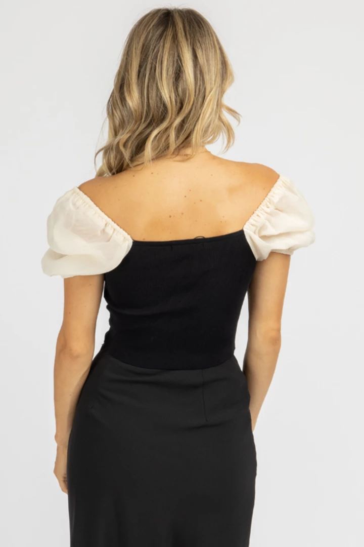 MIOU MUSE BLACK + SHEER CREAM SLEEVE CROP TOP CLOTHING 6 MIOU MUSE BLACK + SHEER CREAM SLEEVE CROP TOP CLOTHING