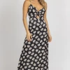 DEE ELLY BLACK + IVORY FLORAL TWIST MAXI DRESS