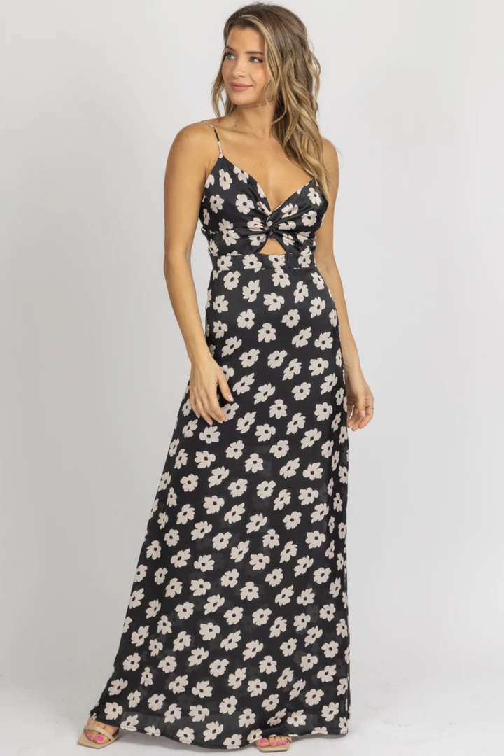 DEE ELLY BLACK + IVORY FLORAL TWIST MAXI DRESS 1 DEE ELLY BLACK + IVORY FLORAL TWIST MAXI DRESS