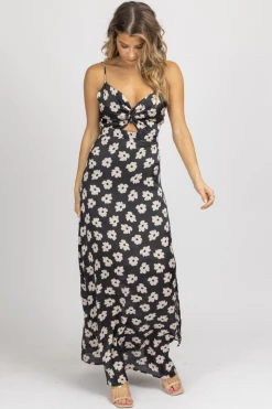 DEE ELLY BLACK + IVORY FLORAL TWIST MAXI DRESS 8 DEE ELLY BLACK + IVORY FLORAL TWIST MAXI DRESS