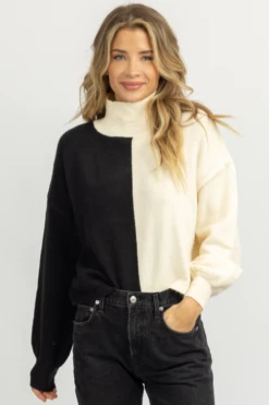 FORE COLLECTION IVORY + BLACK TURTLENECK SWEATER NEW ARRIVALS