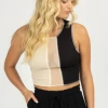 BLUE BLUSH CLOTHING BLACK + TAN MESH CROP TOP