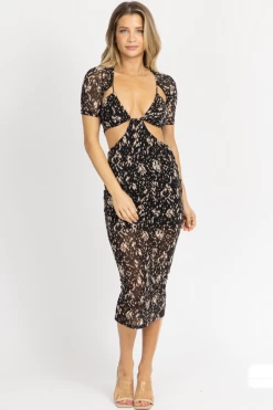 WINWIN APPAREL BLACK NEUTRAL CONTRAST OFF SHOULDER MIDI DRESS NEW ARRIVALS