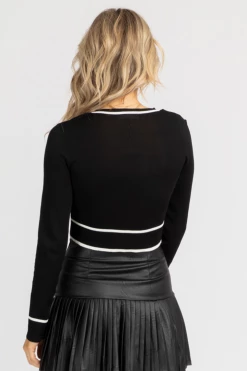 MABLE BLACK + WHITE BUTTON DOWN CROP CARDIGAN