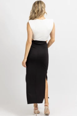 FORE COLLECTION BLACK + WHITE OPEN SIDE SHOULDER PAD MIDI DRESS *BACK IN STOCK* 11 FORE COLLECTION BLACK + WHITE OPEN SIDE SHOULDER PAD MIDI DRESS *BACK IN STOCK*