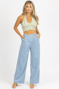 IDEM DITTO BLUE ASYMMETRICAL PLEATED PANTS CLOTHING