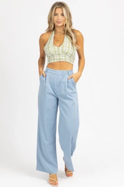 IDEM DITTO BLUE ASYMMETRICAL PLEATED PANTS CLOTHING