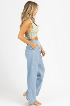 IDEM DITTO BLUE ASYMMETRICAL PLEATED PANTS CLOTHING