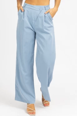 IDEM DITTO BLUE ASYMMETRICAL PLEATED PANTS CLOTHING