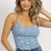 LOVELY DAY DENIM BLUE BANDANA SCOOPNECK TANK BODYSUIT NEW ARRIVALS