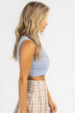 MISS LOVE CLOTHING LIGHT BLUE RIB BUTTON CROP TANK 8 MISS LOVE CLOTHING LIGHT BLUE RIB BUTTON CROP TANK