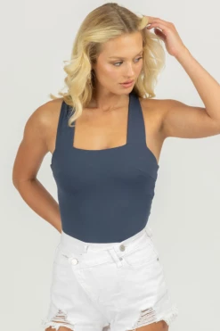 LE LIS CLOTHING DARK BLUE STRAPPY SQUARENECK BODYSUIT 8 LE LIS CLOTHING DARK BLUE STRAPPY SQUARENECK BODYSUIT