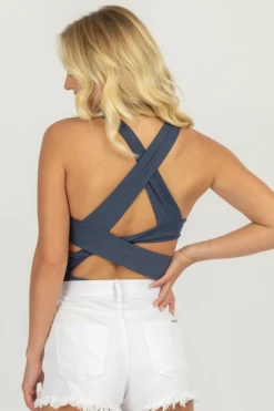 LE LIS CLOTHING DARK BLUE STRAPPY SQUARENECK BODYSUIT