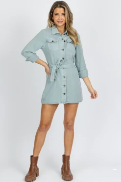 STYLE RACK NEW ARRIVALS BLUE LONG SLEEVE DENIM BUTTON MINI DRESS