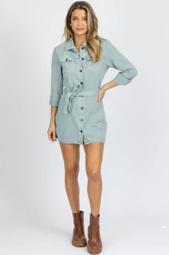 STYLE RACK NEW ARRIVALS BLUE LONG SLEEVE DENIM BUTTON MINI DRESS