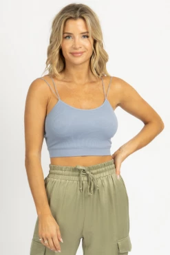 DYNAMIC FASHION LIGHT BLUE SPAGHETTI STRAP RIBBED CROP *BACK IN STOCK*