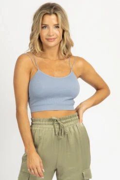 DYNAMIC FASHION LIGHT BLUE SPAGHETTI STRAP RIBBED CROP *BACK IN STOCK*