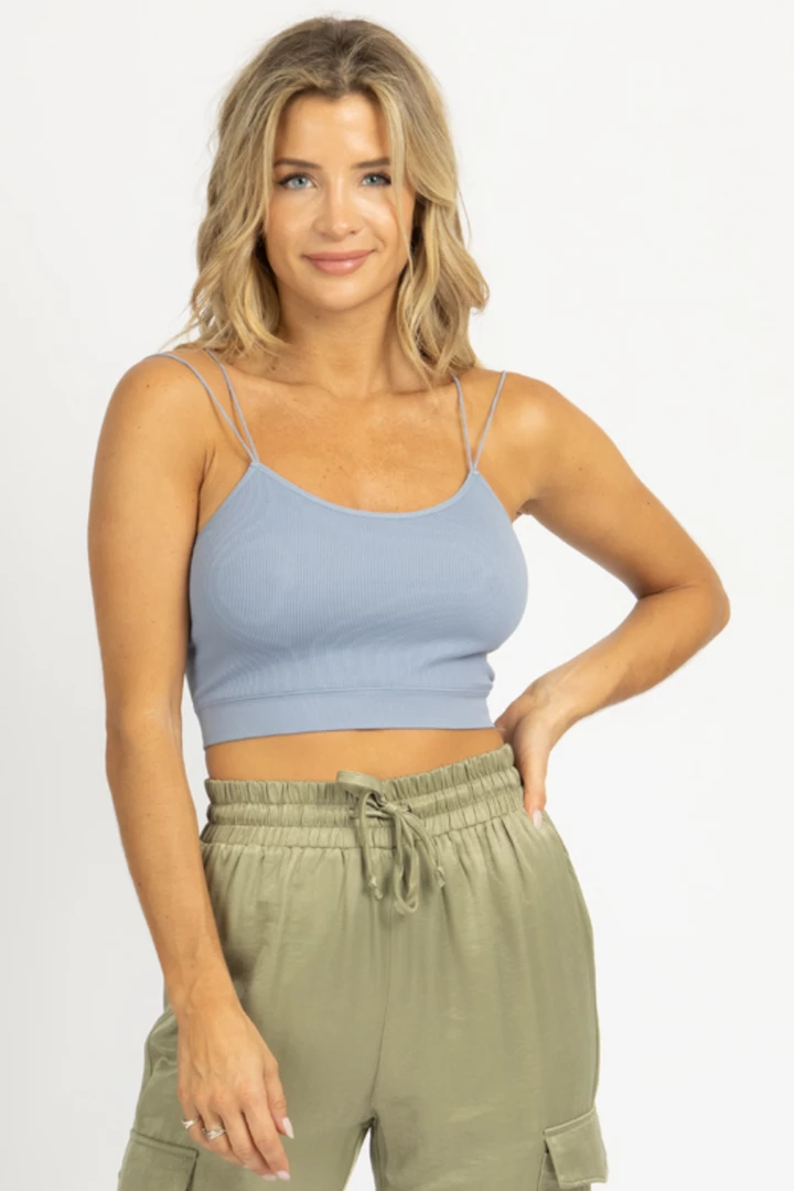 DYNAMIC FASHION LIGHT BLUE SPAGHETTI STRAP RIBBED CROP *BACK IN STOCK* 1 DYNAMIC FASHION LIGHT BLUE SPAGHETTI STRAP RIBBED CROP *BACK IN STOCK*