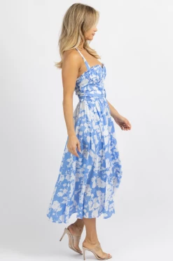 LUXXEL LIGHT BLUE BELTED FLORAL MIDI DRESS *BACK IN STOCK* NEW ARRIVALS