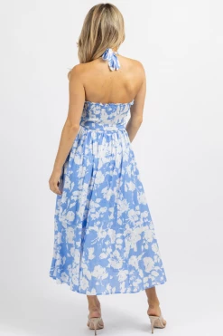 LUXXEL LIGHT BLUE BELTED FLORAL MIDI DRESS *BACK IN STOCK* NEW ARRIVALS
