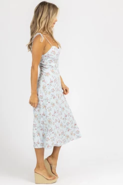 CRESCENT NEW ARRIVALS BLUE FLORAL TIE STRAP MIDI DRESS