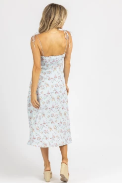 CRESCENT NEW ARRIVALS BLUE FLORAL TIE STRAP MIDI DRESS