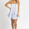 MABLE BLUE GAUZE RUFFLE HEM MINI DRESS CLOTHING